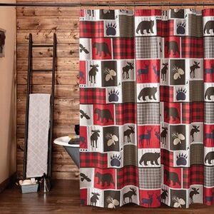 Rustic Lodge Theme Fabric Shower Curtain with Hooks Set Country Cabin